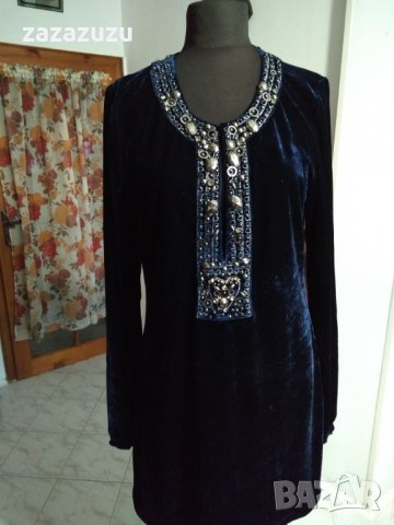 Елегантна дамска рокля синьо кадифе, снимка 2 - Рокли - 35955500