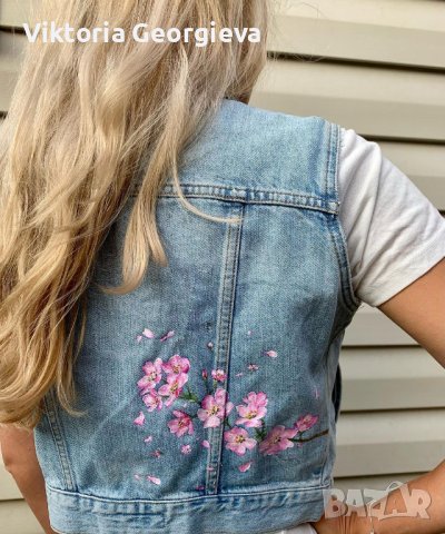 Рисувано дънково елече, снимка 9 - Елеци - 40145041