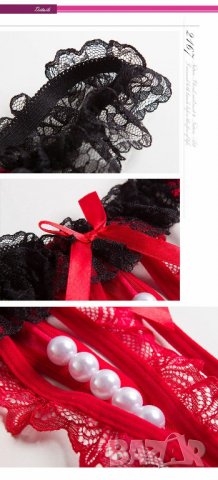 Секси прашки с вагинални топчета в червено и черно - Код: P1369, снимка 4 - Бельо - 33305201