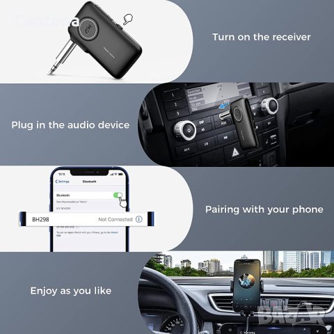 Mpow BH298A Bluetooth 5.0 приемник, Aux адаптер, за кола/компютър/MP3 плейър/, снимка 5 - Ресийвъри, усилватели, смесителни пултове - 40256946