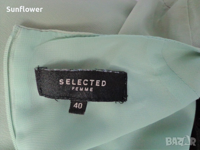 Дамска блуза /топ Selected Femme, 100% коприна, светло ментово зелен, снимка 7 - Блузи с дълъг ръкав и пуловери - 53408545