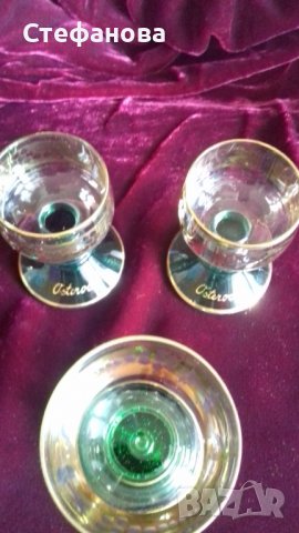 Прекрасни кристални чаши със злато и зелено, снимка 10 - Чаши - 41245921
