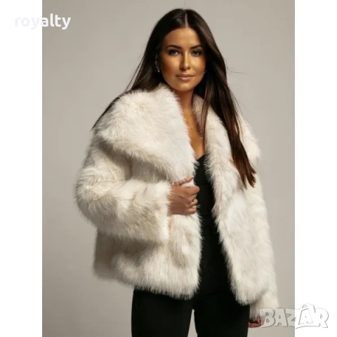 Дамско палто с еко-косъм и голяма яка