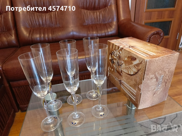 Комплект от 6  кристални шампанско чаши BOHEMIA, снимка 1
