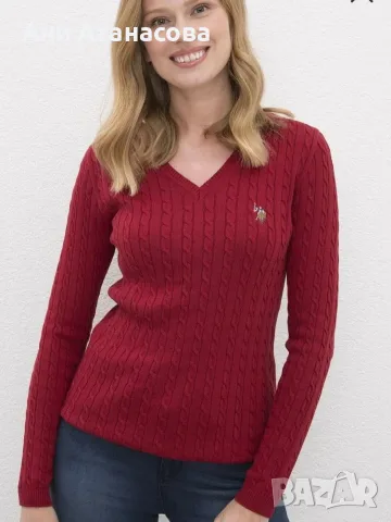 Нов червен дамски пуловер U.S. Polo Assn 