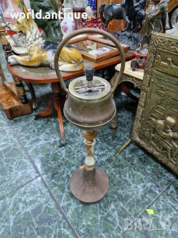 Страхотен антикварен белгийски подов пепелник от бронз и оникс , снимка 2 - Антикварни и старинни предмети - 53249208