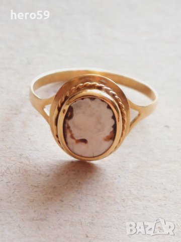 Златен 18к пръстен с камея , снимка 4 - Пръстени - 44478387