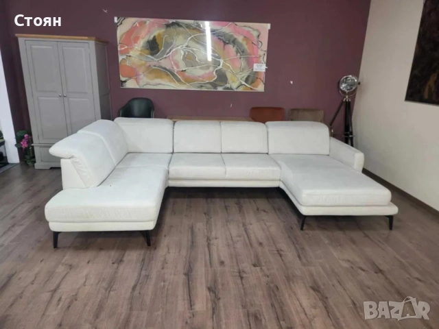 ПРОМОЦИЯ!!!Светло кремав П - образен ъглов диван от плат Mondo Lometti