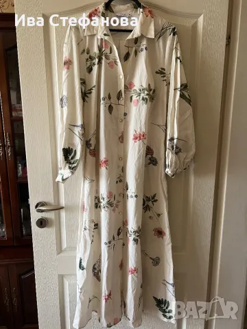 Нова елегантна ежедневна рокля риза  бяла рокля флорален принт цветя 100 % памук памучна 