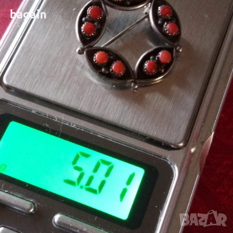 Уникална брошка с корали. Сребро., снимка 6 - Антикварни и старинни предмети - 52917456