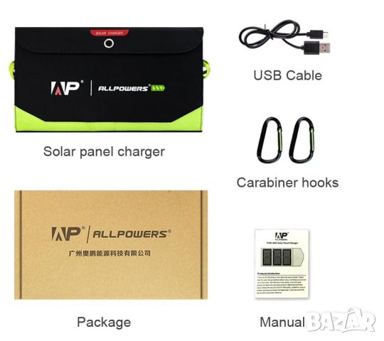 ALLPOWERS™ PD18W 5V3A 9V2A 12V1.5A 21W 3x Сгъваем Соларен Панел Вградена Батерия 10000mAh Power Bank, снимка 6 - Къмпинг осветление - 41331683