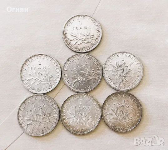 Франция 1 Франк сребро Патина, снимка 3 - Нумизматика и бонистика - 47484197