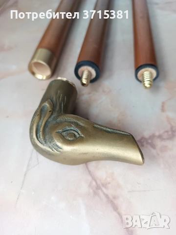 Дървен бастун с бронзова дръжка с тайник, снимка 3 - Колекции - 53210177