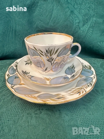 Руски порцелан-Тройни сетове за кафе „Лунен“ /Лунный/, произведен от ЛФЗ  „Ломоносов, снимка 5 - Сервизи - 53573128