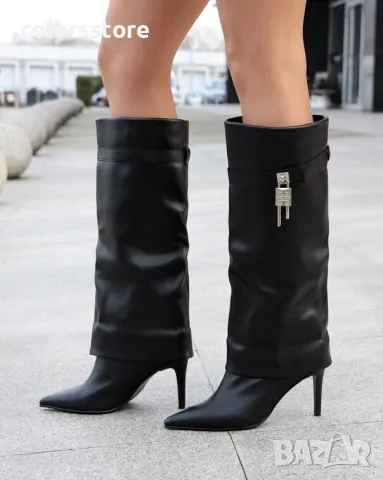 Ботуши на ток - черна кожа - KD120, снимка 3 - Дамски ботуши - 48435683