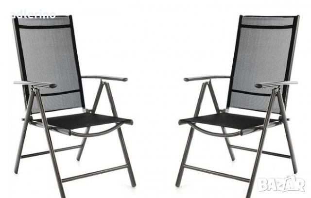 Комплект от 2 сгъваема стола, текстилен, алуминиева черна рамка, тъмно сив, градински  стол, Къмпинг в Къмпинг мебели в гр. Айтос - ID34148999 — Bazar.bg