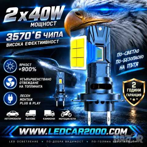 LED КРУШКИ 80W H1 H4 H7 – 3570 CSP | 6500K | IP68 | PLUG & PLAY