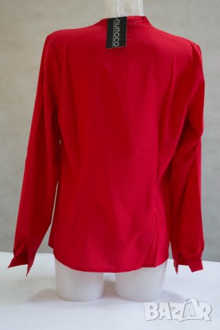 Червена дамска блуза с ефектна връзка Numoco - XL, снимка 3 - Блузи с дълъг ръкав и пуловери - 42596252