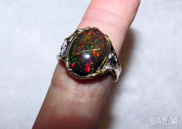 925 сребърен пръстен с огнен опал 16х11мм подходящ за подарък, снимка 4 - Пръстени - 51719810