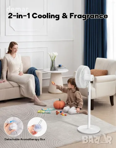 MYCARBON Вентилатор на стойка 23W, 12 скорости с дистанционно, регулируема височина, 3D осцилация, снимка 6 - Вентилатори - 50399729