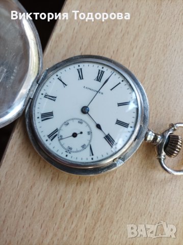 Сребърен джобен часовник Longines , снимка 4 - Антикварни и старинни предмети - 40801346