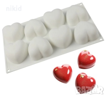 3D 8 едри сърца сърце силиконов молд форма бонбони фондан шоколад гипс сапун свещ