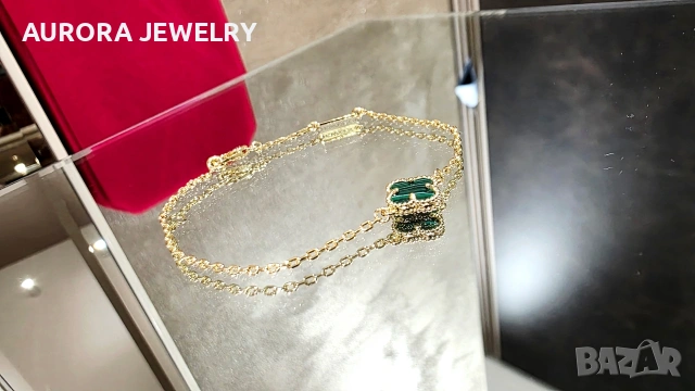Van Cleef & Arpels VCA 1 Motif Green Malachite Sweet Alhambra Дамска Гривна, снимка 3 - Гривни - 53491951