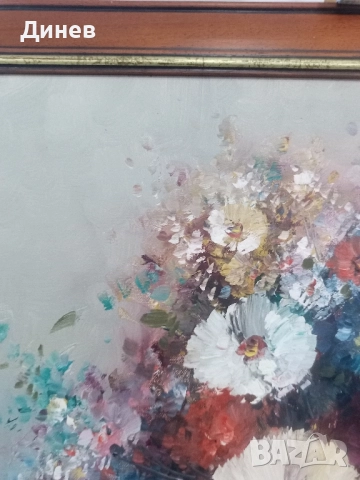 Пищен Букет от Вечна Красота – Оригинално Масло от Schumann, снимка 11 - Картини - 52146470