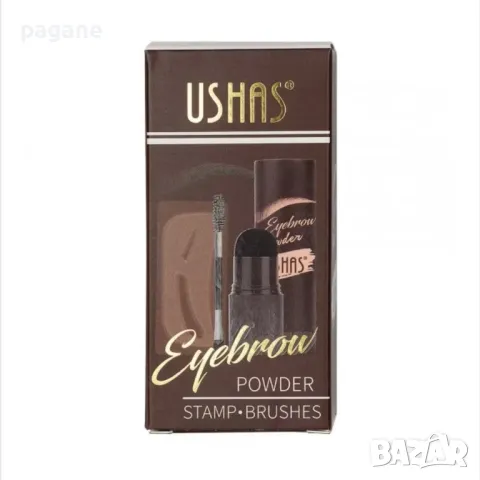 Пудра за вежди Ushas 3 в 1с шаблони и четка, тъмно кафяв, снимка 2 - Козметика за лице - 49590795