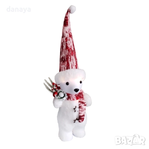 6245 Светеща коледна фигура мечок с висока шапка, 62 см, снимка 5 - Декорация за дома - 52016195