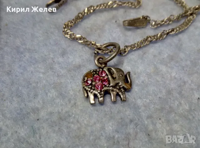 СТИЛНА ВИНТИДЖ ПЛЕТКА СРЕБЪРНА ГРИВНА СРЕБРО 925 със СРЕБЪРНА ВИСУЛКА СЛОНЧЕ с КРИСТАЛЧЕТА 49315, снимка 2 - Гривни - 49757269