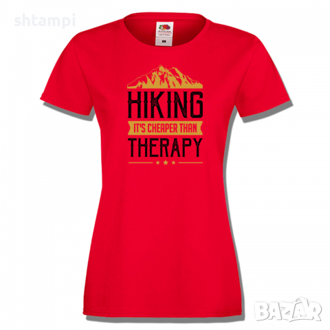 Дамска тениска Hiking It's Cheaper Than Therapy,Изненада,Подарък,Поход,Връх,Хижа, снимка 2 - Тениски - 36373498