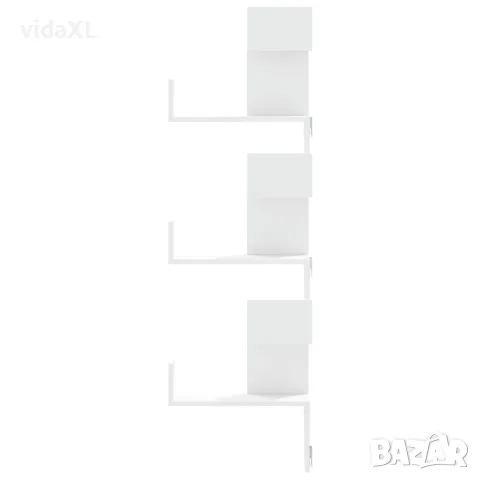 vidaXL Стенен ъглов рафт, бял, 45x45x147 см, инженерно дърво, снимка 4 - Етажерки - 56148295