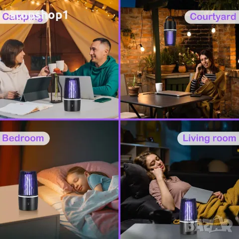 DJROLL Електрически убиец на комари, 2 в 1 USB акумулаторен преносим убиец на мухи с UV лампа, 360° , снимка 4 - Други - 48718503