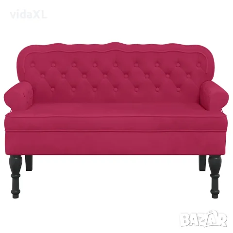 vidaXL Пейка с облегалка, виненочервена, 119,5x64,5x75 см, кадифе, снимка 3 - Дивани и мека мебел - 56147404