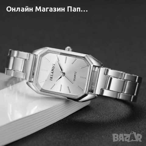 Дамски кварцов часовник IRLANDY – правоъгълен корпус, стоманена верижка, сребрист или златист, снимка 6 - Дамски - 52349028