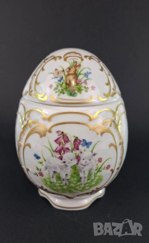 Порцеланово яйце с великденска декорация - Lindner, снимка 2 - Декорация за дома - 52775643