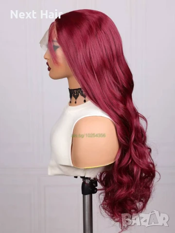 Тъмно червена бордо вълнообразна перука на път с дантела 13*4*1, снимка 4 - Аксесоари за коса - 51119929