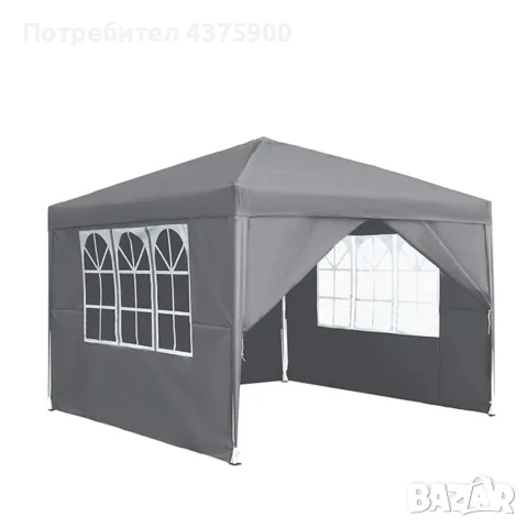 Градински PVC Павилион 3x3 м Сив – Водоустойчива Шатра с Прозорци и Странични Стени, снимка 7 - Други - 56155224