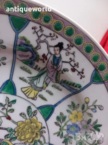 Стара Голяма КИТАЙСКА Чиния ,Green Canton ,Famille VERTE, снимка 4 - Антикварни и старинни предмети - 56049567