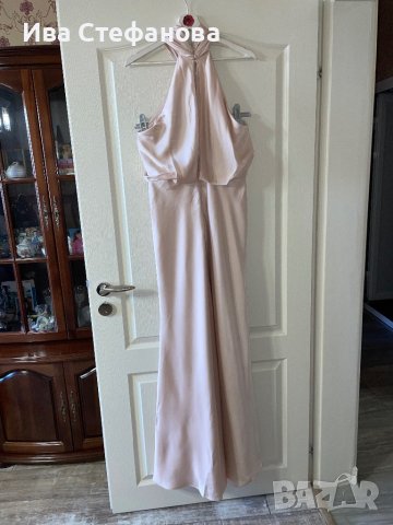 бална абитуриентска рокля парти елегантна рокля тип русалка сатен бежова натурален цвят ASOS, снимка 8 - Рокли - 44492983