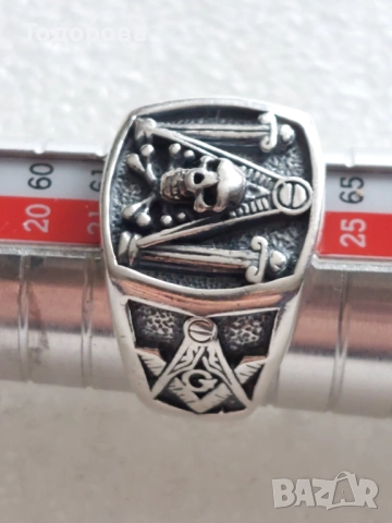 Много рядък,автентичен, сребърен масонски пръстен,сребро 925, снимка 3 - Пръстени - 52429641