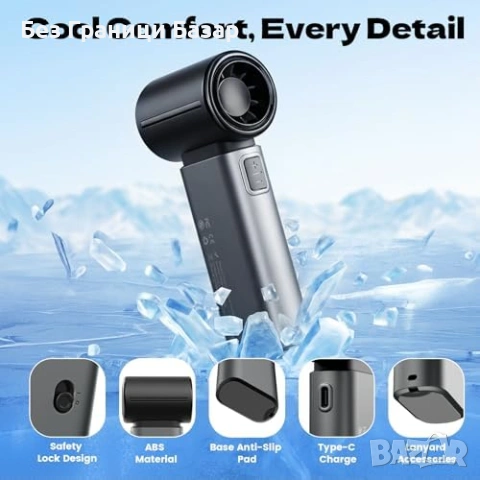 Нов мини Портативен турбо вентилатор 5.3 m/s, 0–199 контрол, нисък шум, снимка 6 - Друга електроника - 53697732