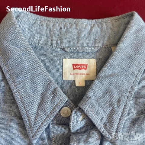 Мъжка синя памучна риза с дълъг ръкав Levi's размер L, снимка 2 - Ризи - 53349492