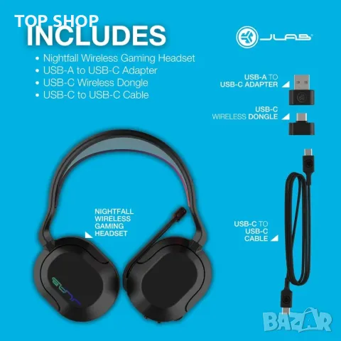 JLab Nightfall Безжични слушалки за игри с микрофон, 50 мм драйвер, снимка 8 - Bluetooth слушалки - 49445122