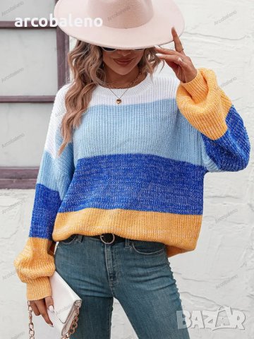 Дамски моден пуловер с цветни блокове, 3цвята - 023, снимка 15 - Блузи с дълъг ръкав и пуловери - 42305738