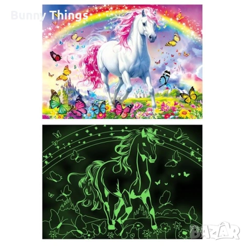 *Ново* Пъзел еднорог светещ в тъмното (500 части), снимка 2 - Игри и пъзели - 53416154