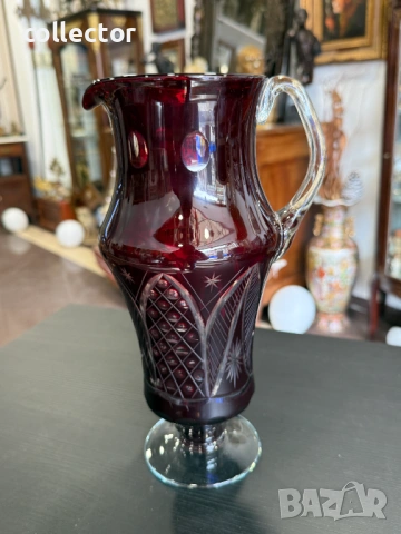 Кристална рубинена кана бохемско стъкло / Бохемия. №7881, снимка 7 - Антикварни и старинни предмети - 53498197