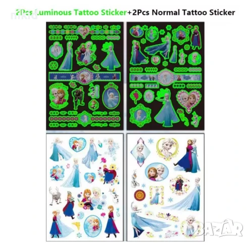 4 вида Замръзналото Кралство светещи лист Tattoo татос татуировка временна детска татоси татуси
