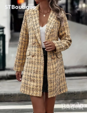 🌟 Есен/Зима 2025 – Винтидж Карирано Твид Палто в 3 цвята ,STBoutique 🌟, снимка 8 - Палта, манта - 52240256